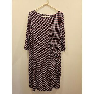 Talbots Sheath Dress Womens 3XP Blue Red Geometric Lattice Side Drape NWT
